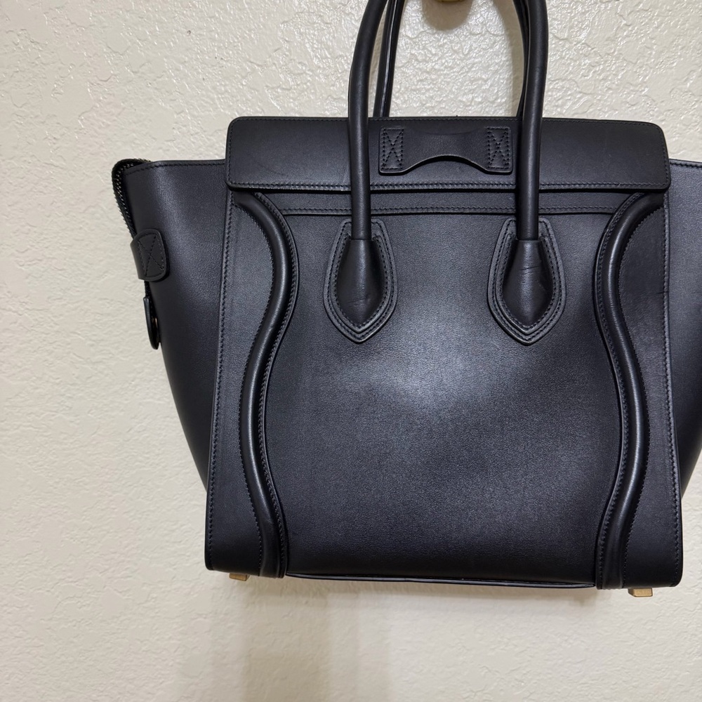 Auth Celine black Calfskin Micro Luggage Tote bag - Picture 11 of 14